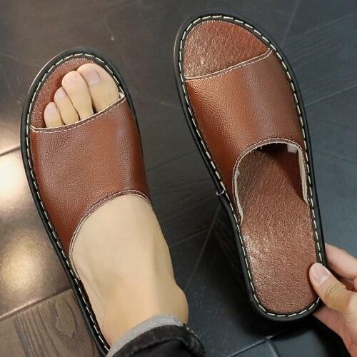 Men Women Slippers Genuine Leather Summer Flip Flop Shoes Sandals Couple Fashion Non-Slip Flat Indoor Casual House Slides