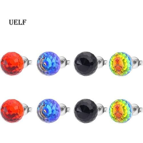 Uelf New Stainless Steel 4 Color Trendy Brand Earrings Top Quality Ball Crystal Stud Earring For Women Wholesale Fashion Jewelry