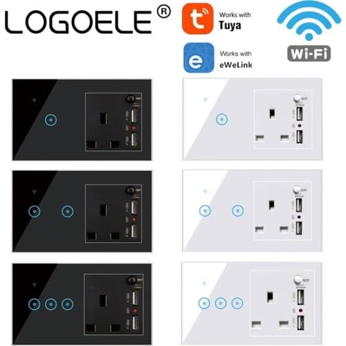 UK Wifi Switch Smart Socket Plug Tuya Smart Life Wireless Light Switch 2 USB Charger Port Electrical 16A Alexa Voice Control