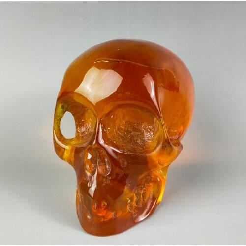 Elaborate Interesting Rare Chinese Craft Collection Home Decoration Gift Artificial Amber Resin Skull Decoration Statue