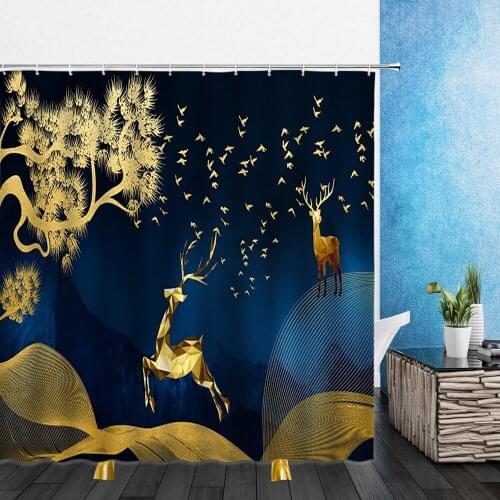 Cartoons Animal Shower Curtains Elk Deer Forest Tree Flowers 3D Waterproof Bathroom Home Decor Bathtub Polyester Curtain Set