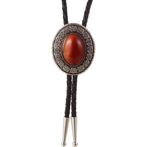 Western Bolo Tie Neck Tie Wedding Leather Necklace Natural agate stone bolo collar