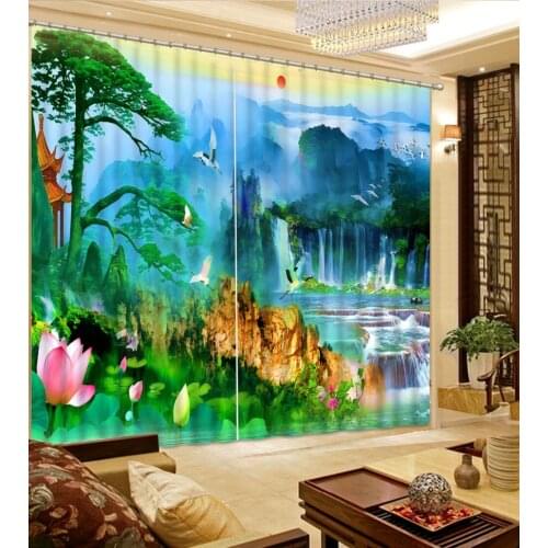 Green curtains Landscape Scenery Beauty Digital Photo Printing Blackout 3D Curtains for Living Room Bedding Room