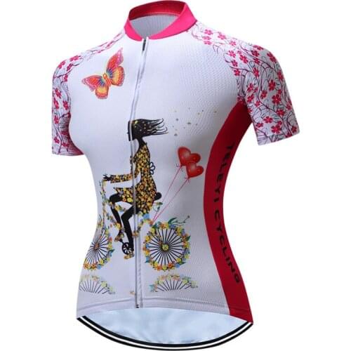 Teleyi Pink 2021 Women Cycling Jersey Shirt Summer Short Sleeve MTB Bike Jersey Top Breathable Bicycle Clothing Maillot Ciclismo