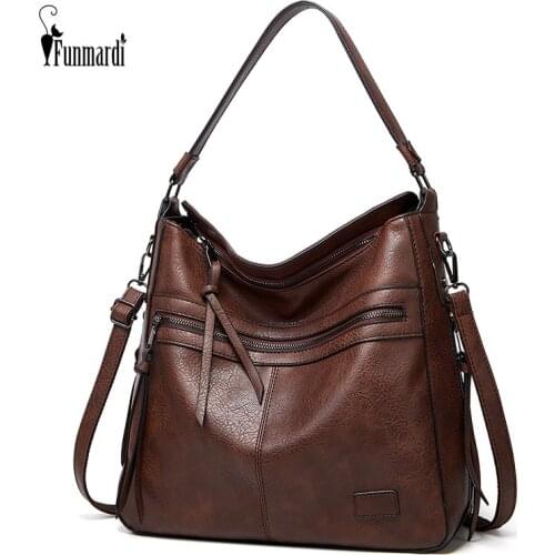 FUNMARDI Winter Vintage PU Leather Handbag tassel 2021 Women Bag Female Hand Bag Luxury Totes Bag Fashion Shoulder Bag WLHB2189