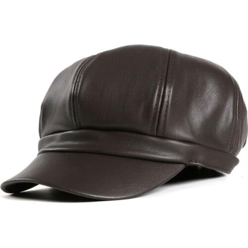 Women Men Faux Leather Newsboy Hats Glitter Solid Color Vintage London Style Cabbie Artist Painter Octagonal Ivy Visor Beret Cap