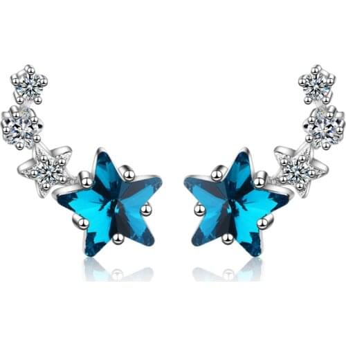 New Fashion 925 Sterling Silver Zircon Cute Blue Crystal Star Stud Earrings For Women Female Jewelry Birthday Gift Drop Shipping