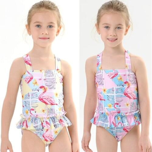 2-7Y Girls Swimsuit Sling Skirt One Piece Swimwear Kids Sweet Bathing Suit Toddler Baby Beachwear Child Ruffle Triangle Bikini