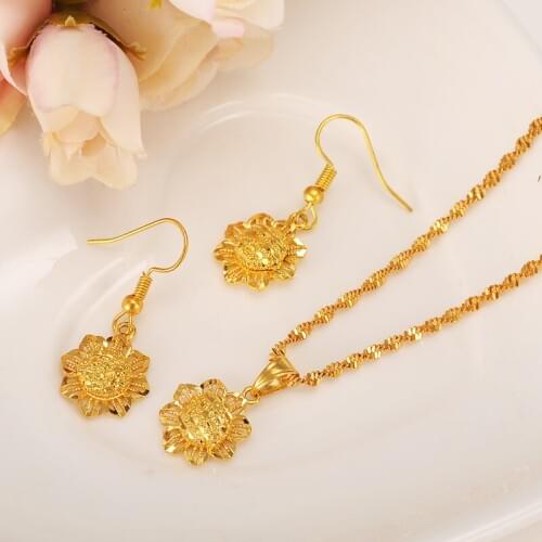 Gold sun flower Ethiopian Jewelry Sets Habesha Africa bridals Wedding jewelry Gift necklace pendnat earrings diy charms
