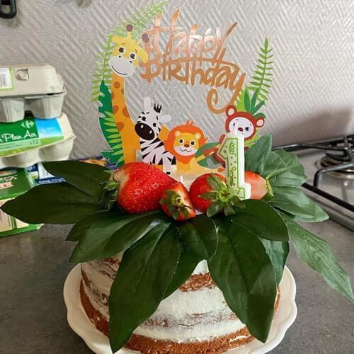 1pc Happy Birthday Cake Topper Jungle Animal Kids Birthday Party Decorations 1st Birthday Supplies Baby shower birth day decor