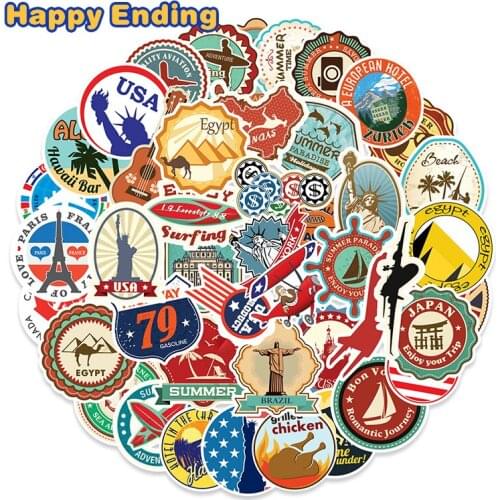 50 Pcs World Famous Scenic Spots Mixed Travel Graffiti Stickers For Laptop Skateboard Luggage Refrigerator Notebook Helmet Toy