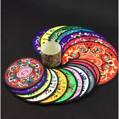 10 Pair Personalized Round Embroidery Eco 2 Sets of Coasters Christmas Party Favor Chinese style Fabric Cup Mats