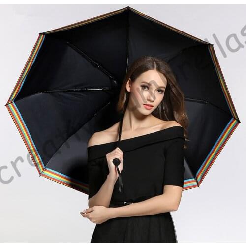 2pcs/lot free Ox flexible fiberglass windproof 5times black coating anti-UV parasol compact pocket folding mini rainbow umbrella