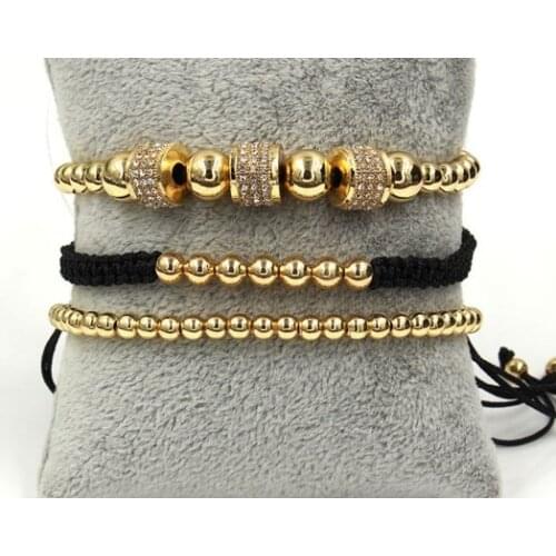 4mm 3PCS/Lot h2sd gold silver Copper cz zircon cubic zirconia elastic ball bead men women Macrame Charm Bracelet Bangles