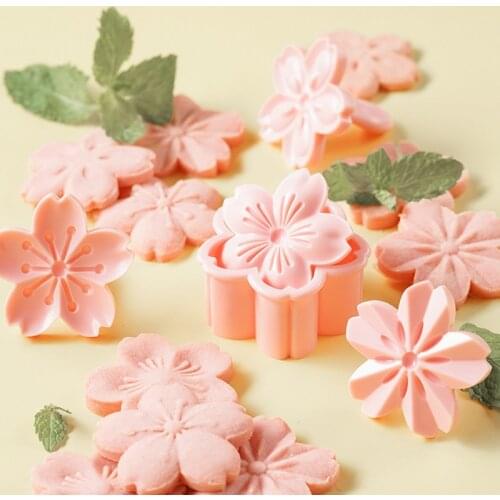 5pcs/set Sakura Cookie Mold Stamp Biscuit Mold Cutter Pink Cherry Blossom Mold Flower Charm DIY Floral Mold Fondant Baking Tool