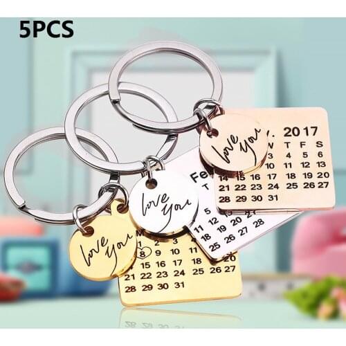 5pcs Custom Keychain Personalized Calendar Key Chain Accessories Hand Carved Calendar Keyring Gift for Boyfriend Girlfriend