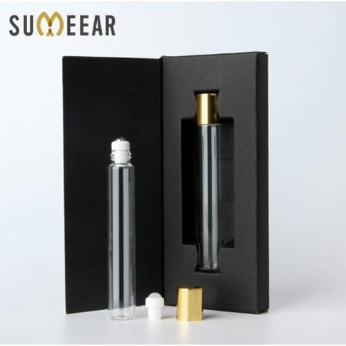 50 Pieces/Lot gift Perfume Bottles Package box With Roll On Essential Oil Bottle Empty Steel Ball Bottle Cosmetic for Travel
