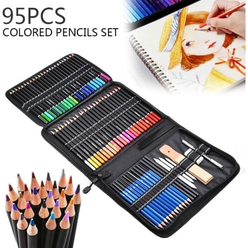 95pcs/kit Colorful Sketch Pencils Portable Oil Based Painting Sketching Pencils Professional Artist DIY Charcoal Pencil Tool Bag