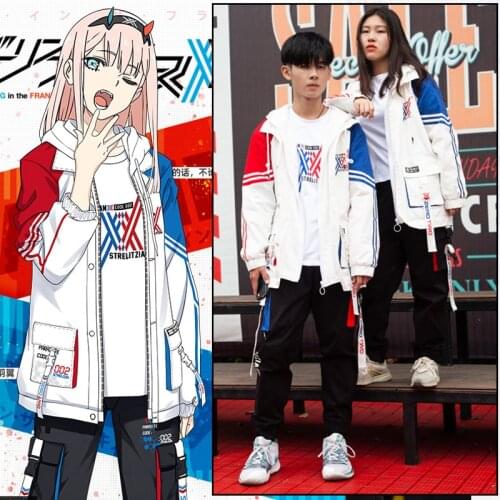 Anime Darling in the Franxx Zero Two 02 Cosplay Hooded Unisex Zipper Hoodies Coat Long Sleeve Outwear Jacket trousers