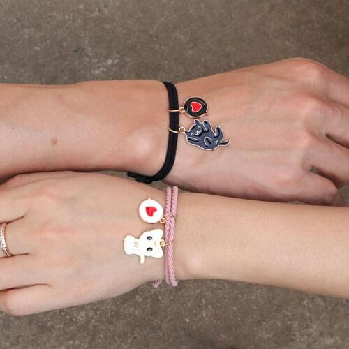 Valentines Day Cute Cartoon Couple Bracelet Handmade Elastic Rope Paired Braclet Distance Magnet Braslet For Lover Friends Gift