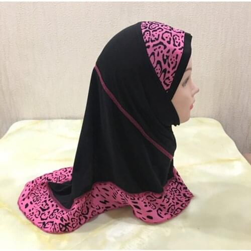 Girls Kids Muslim Hijab Hats Islamic Arab Prayer Scarf Cap Shawls Amira Headwear Leopard Patchwork Headscarf Ramadan Turban New