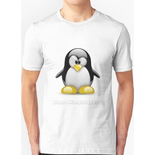 Tux Short Sleeves T-Shirt Men Fashion Summer Tops 100％ Cotton Funny Tee Shirt Tux Linux Opensource Yellow Cute Sweet Penguin
