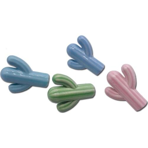 1x Ceramic Handle Single Hole Green Pink Cactus Shape Style Cupboard Door Pulls Furniture Knobs Kitchen Door Cabinet Handles
