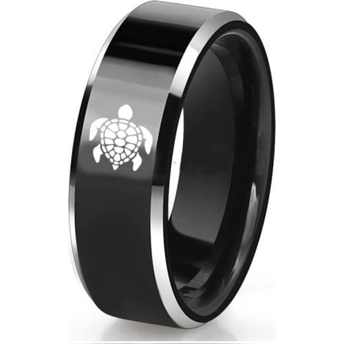 Ocean Turtle Engraved Rings 8mm Tungsten Wedding Carbide Anniversary Rings for Animal Lovers