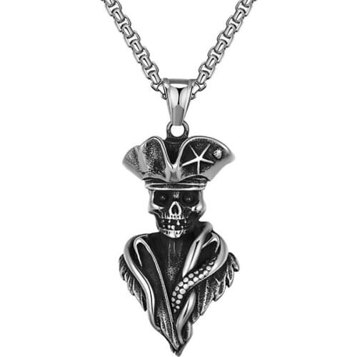 Stainless Steel Punk Rock Skull Men Pendant Necklace Jewelry Gift For Him with Chain