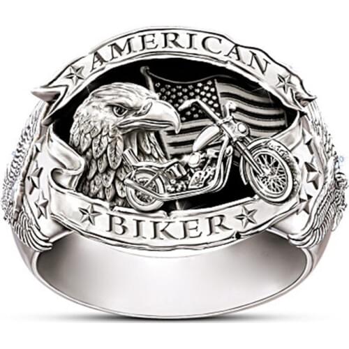 2020 New palace style jewelry personality retro motorcycle eagle mens ring Europe and the United States plated antique ring