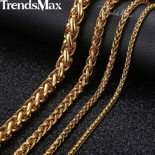 Length 3-10mm Mens Necklace Stainless Steel Gold Round Spiga Wheat Chain Hip Hop Jewelry Necklace For Men KNM136