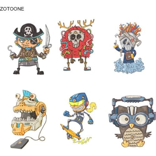 ZOTOONE Robot Skull Patch Iron on Patches for Clothing Funny Vinyl Sticker for Kids Heat Transfers Applications DIY Appliques G