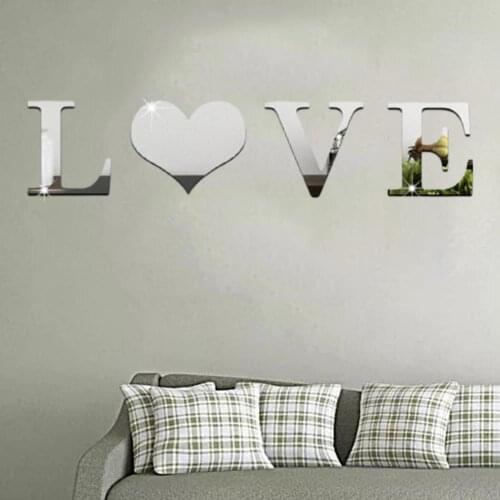 4-letter love, home, family mirror wall stickers self-adhesive V4O5