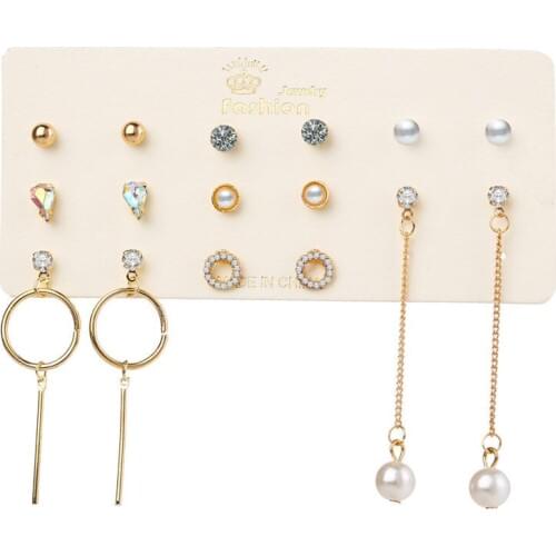 New 8 Pairs/lot Bijoux Imitation Pearls Geometric Earrings Set Stud Earrings Women Earring Crystal Brincos Jewelry Gift