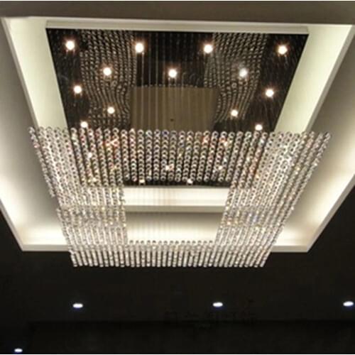 New Big Size Square Modern LED crystal chandeliers lights hotel lobby chandelier lamps string Engineering lighting