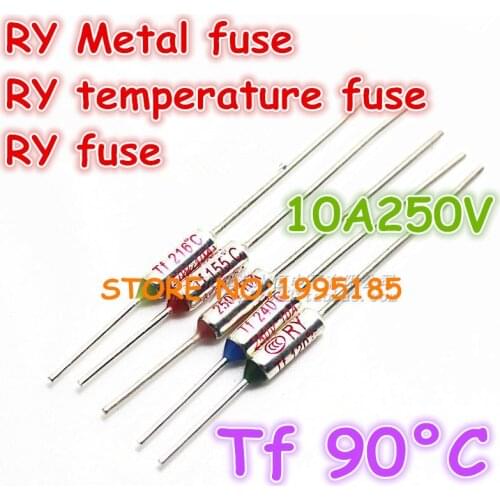 RY 50pcs/lot New Micro thermal fuse 10A250V 90 Degrees 90 C Mini temp fuse metal shell Thermal Cutoff