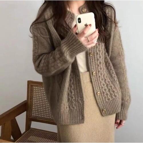 Autumn and Winter New Cashmere Cardigan Women Thick Twist Short Sweater Loose Lazy Sweater Coat yellow cardigan cardigans women