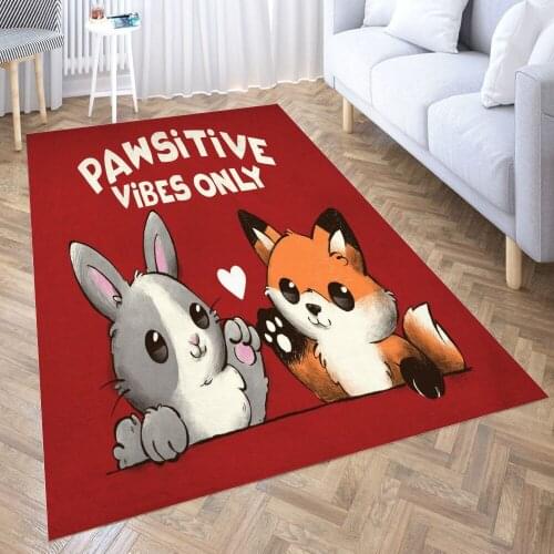 Pawsitive vibes only Carpet for Living Room 3D Anime Cartoon Rug Gamer Teen Room Bedside Lounge Rug Kids Children Floor Mats