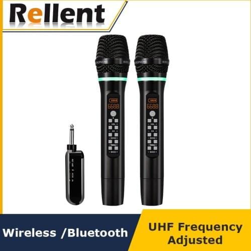 Rellent Rechargeable UHF Wireless Bluetooth Karaoke Microphone Micro Echo Adjust Channel Gaming Microphone for Singing