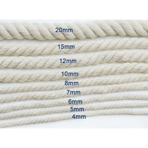 DIY Beige woven hemp Rope 4~20mm twine Thick Cords For Handmade twine tied Cotton roug Florists Craft Deco