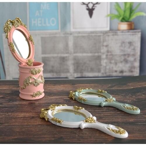 Makeup Hand Held Mirror Vintage Carved Handheld Mirror Hand Mirror Handle Makeup Vanity Cosmetic Compact Mirror for Women