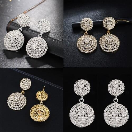 European and American personalized earrings, full rhinestone circle hollow earrings jewelry, multi-layer rice bead earrings
