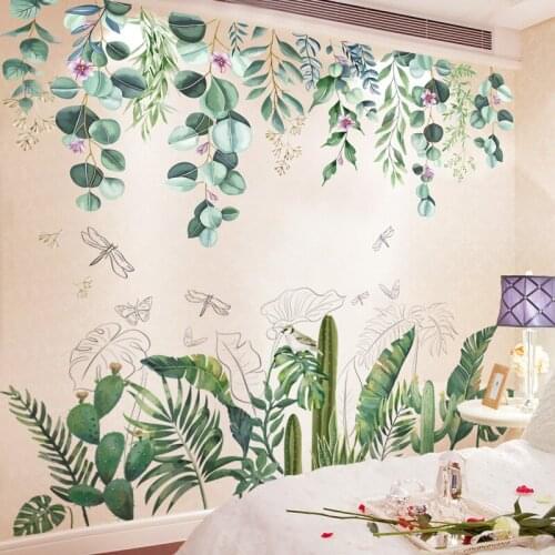 [shijuekongjian] Tree Leaves Wall Stickers DIY Green Plants Mural Decals for House Living Room Bedroom Background Decoration