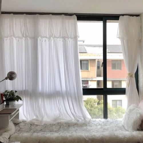 Princess Window Curtain Living Room Korean White Sheer Curtains Double Layer Cloth Curtain Voile Insulating Drapes Window Decor