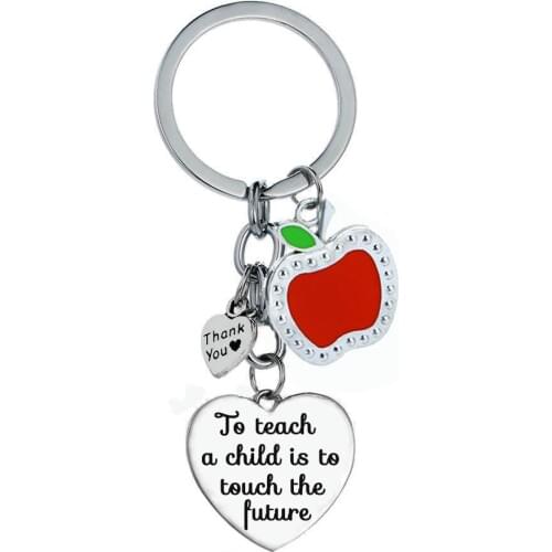 Thank You Love Heart Apple Charms Teachers Keychain Gifts To Teach A Child Is To Touch The Future Keyring Teachers Day Presents