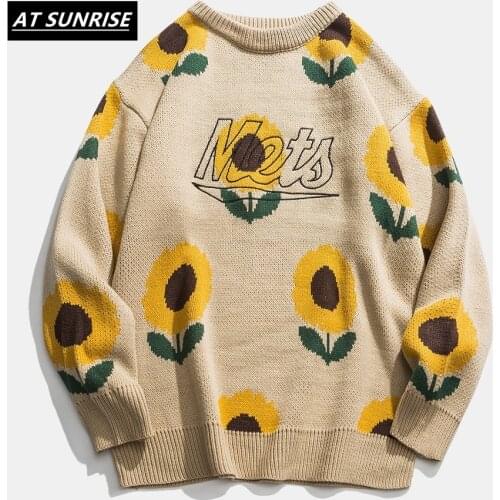Sunflower Sweater Women Men 2020 Autumn Fashion Long Sleeve Knitted Pullover High Quality Clothes Khaki black Casual Sweater