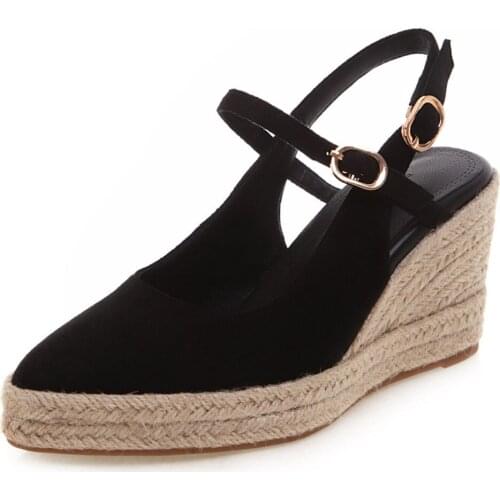 Wedge Pumps Platform for Women High Heels Slingback Shoes Pointed Toe Buckle Strap Dress Ladies Office Shoes Plus Size 43 44