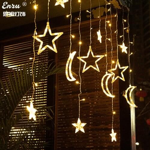 Outdoor Star Moon Solar Lamp String Waterproof Garden Decorative Night Light Remote Control Party Decoration Valentines Day