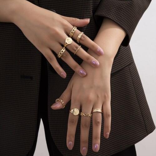 Vintage Gold Color Hollw Out Ring Moon Knuckle Joint Rings Set For Women Girls Boho Bohemian Mixed Size Finger Rings Jewelry