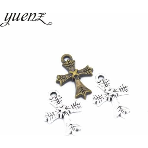 YuenZ 20pcs Antique silver color Charms cross Plated Pendants Jewelry Making DIY Handmade Craft 22*15mm T31
